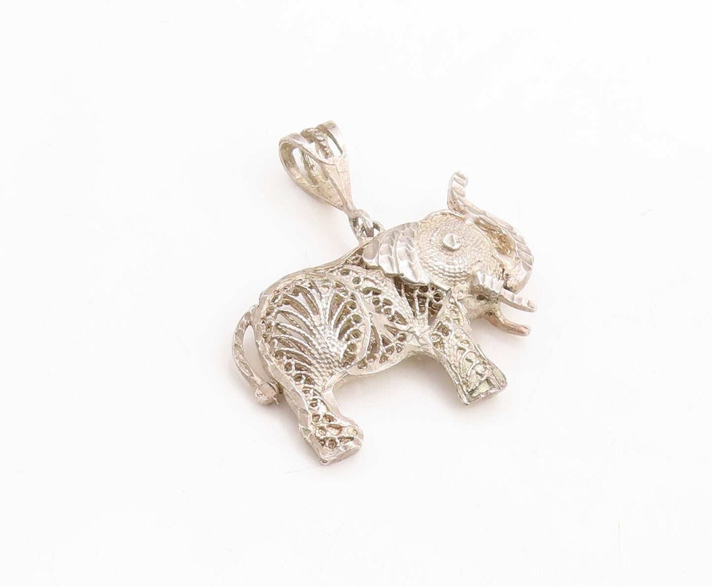 925 Sterling Silver Vintage Pendant Designer Filigree Work Elephant  PT23734
