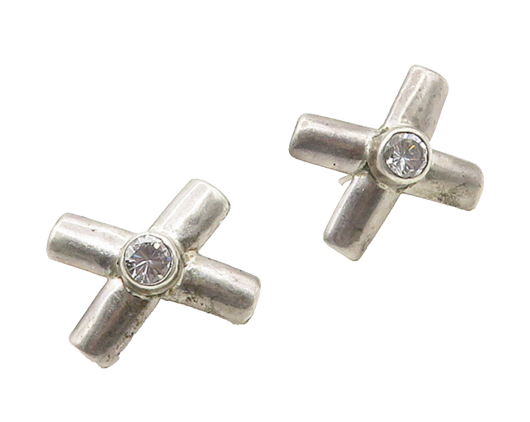 MEXICO 925 Silver  Vintage Cubic Zirconia Smooth Crossed Drop Earrings  EG8739