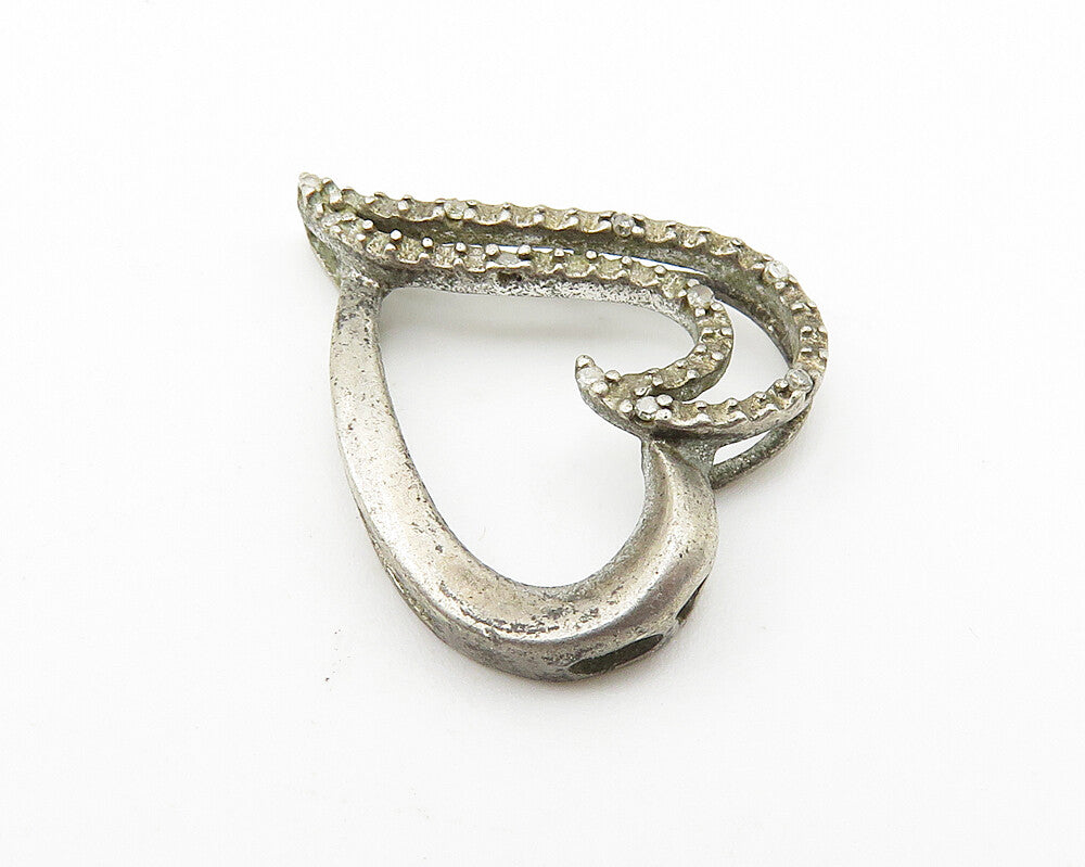 925 Sterling Silver  Vintage Genuine Diamonds Petite Love Heart Pendant PT8318