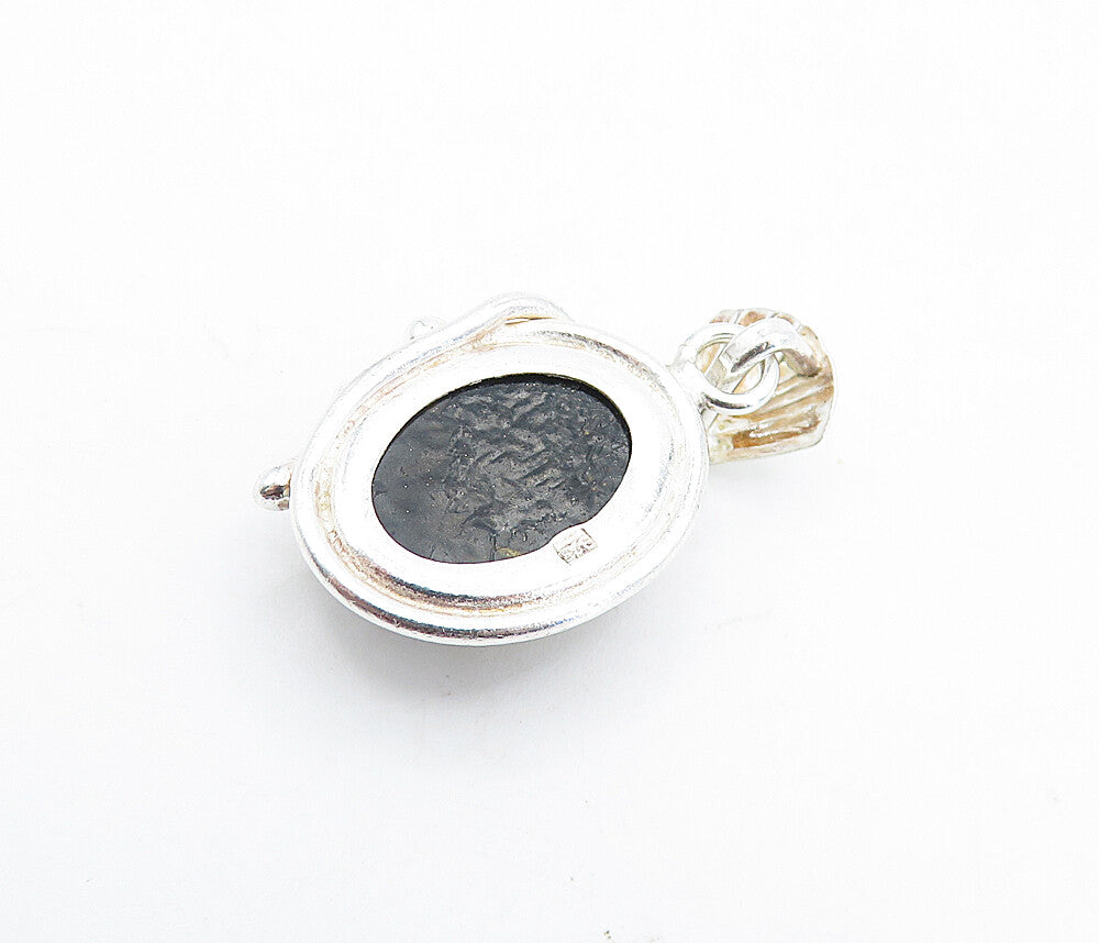 925 Sterling Silver  Vintage Cabochon Cut Lemon Amber Scalloped Pendant PT2987