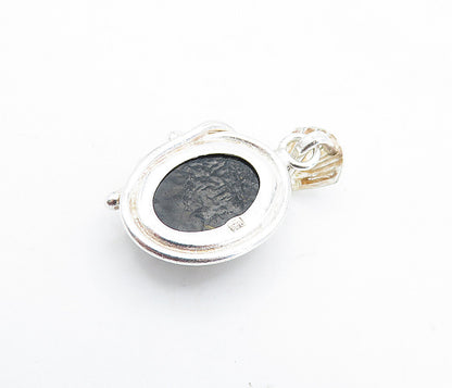 925 Sterling Silver  Vintage Cabochon Cut Lemon Amber Scalloped Pendant PT2987