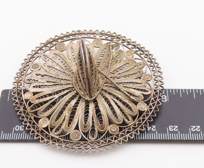 MEXICO 925 Silver  Vintage Antique Filigree Heavy Sombrero Brooch Pin  BP8080