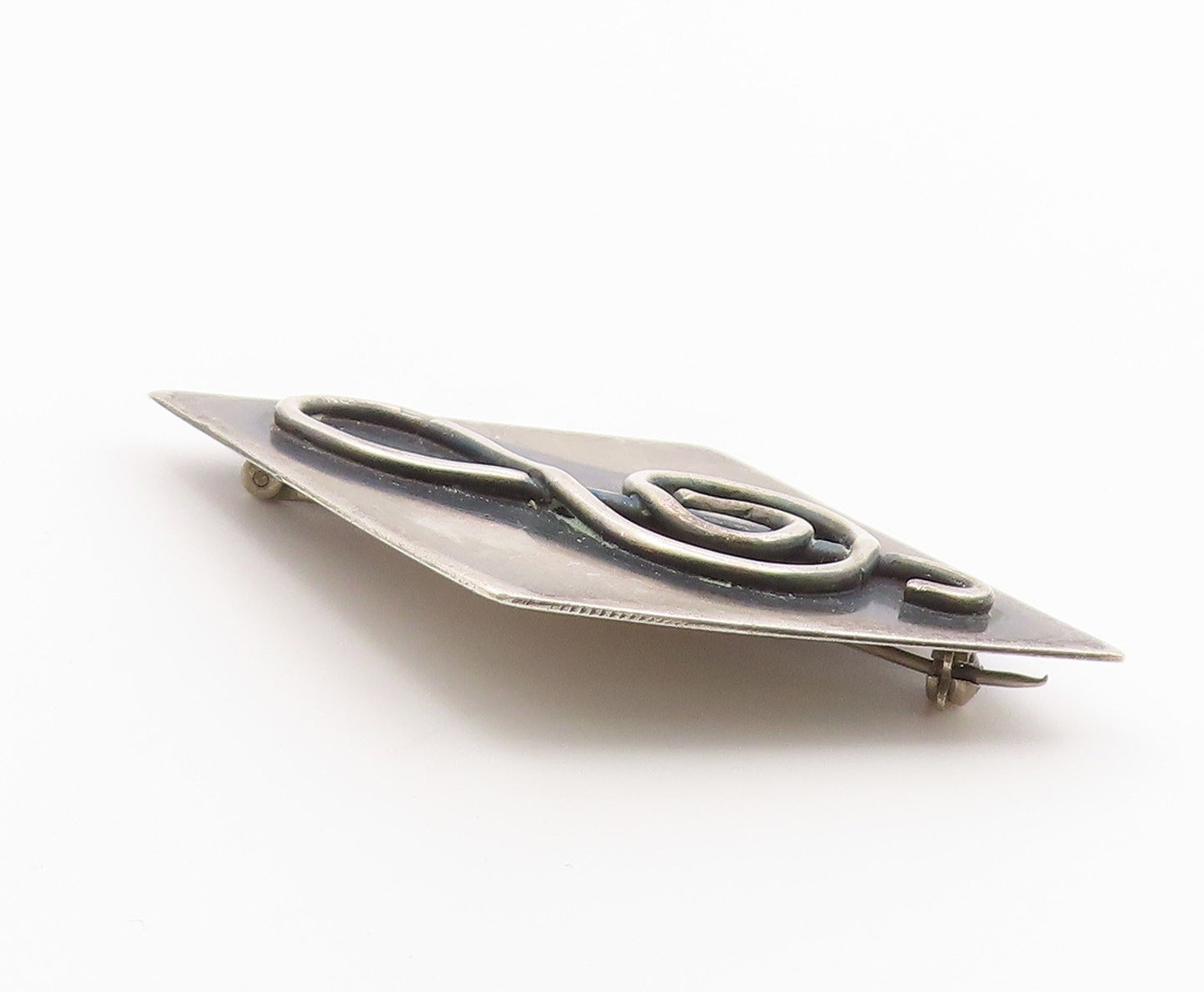 925 Sterling Silver  Vintage Diamond Shape Treble Clef Brooch Pin  BP7879