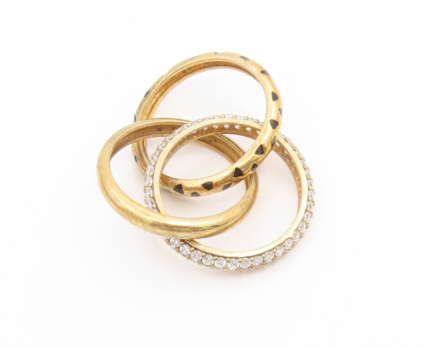 925 Sterling Silver Vintage Ring Gold Plated CZ Interlocking Band Sz 6.5 RG35212