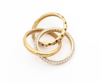 925 Sterling Silver Vintage Ring Gold Plated CZ Interlocking Band Sz 6.5 RG35212