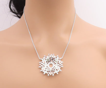 925 Sterling Silver Vintage Necklace Multi Gemstone Intricate Snowflake  NE4659