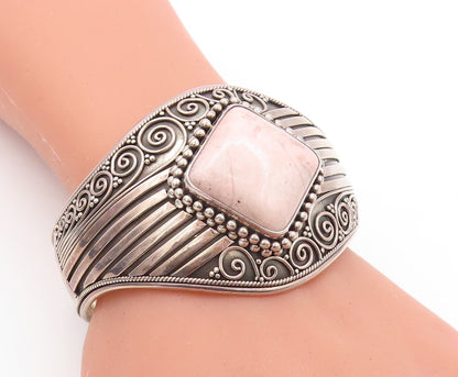 925 Sterling Silver Vintage Bracelet MERAV Dark Tone Carved Gemstone  BT10908