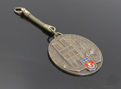 925 Sterling Silver  Vintage Antique Enamel Notre Dame Paris Key Chain  TR1359