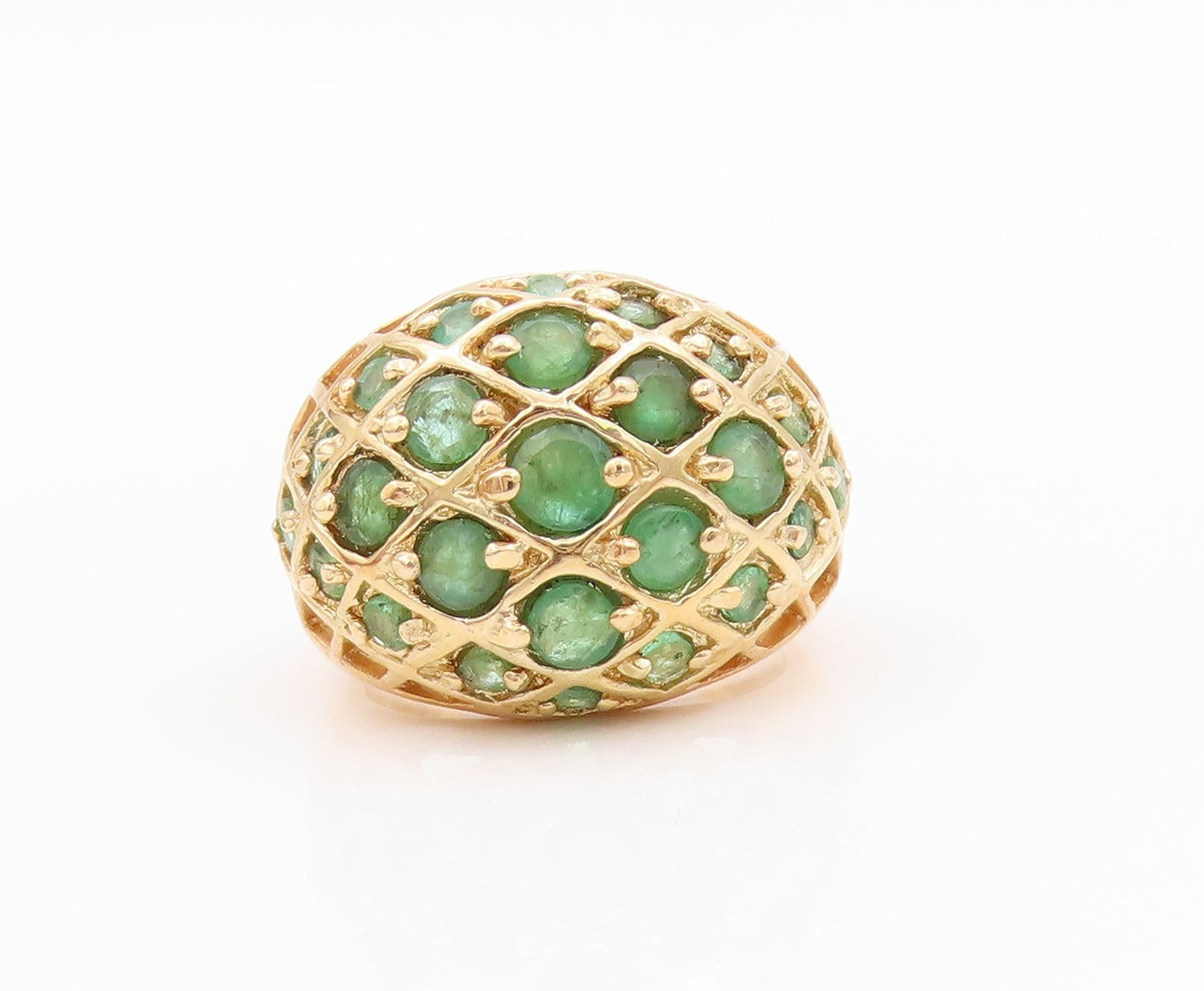 925 Sterling Silver Vintage Ring Gold Plated Net Effect Emerald  Sz 5  RG32320