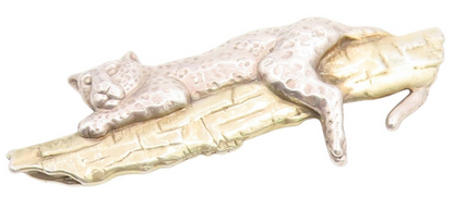 925 Sterling Silver Vintage Brooch Pin Two Tone Leopard On Tree Branch  BP12270