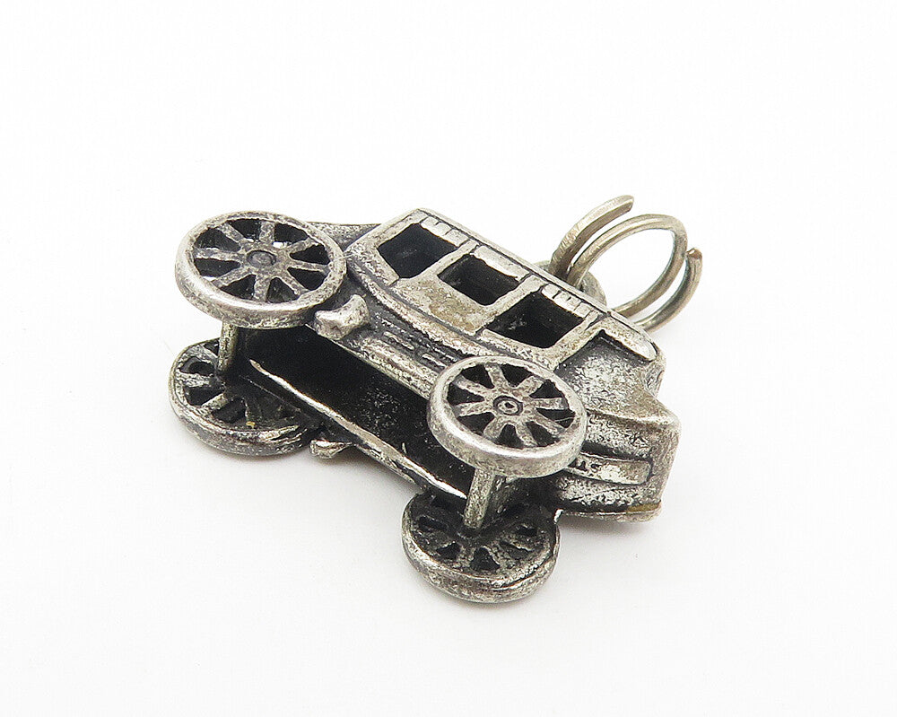925 Sterling Silver  Vintage Dark Tone Old Fashioned Carriage Pendant  PT9142