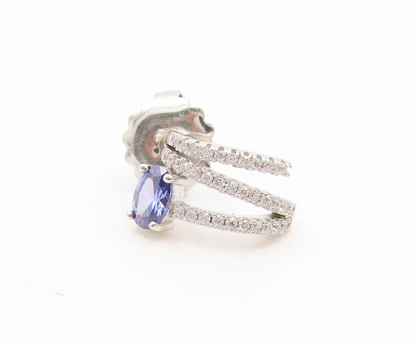 925 Sterling Silver Vintage Earrings Elegant Oval Tanzanite & CZ Stud  EG14196