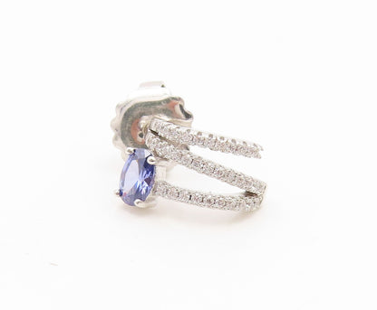 925 Sterling Silver Vintage Earrings Elegant Oval Tanzanite & CZ Stud  EG14196