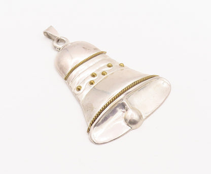 925 Sterling Silver Vintage Pendant MEXICO Large Carved Christmas Bell  PT23155