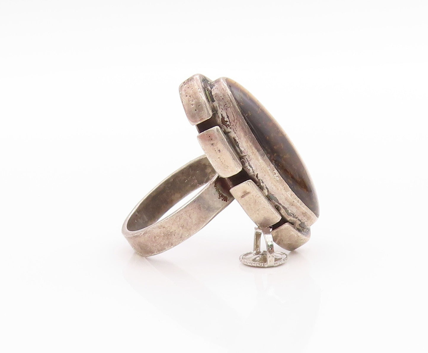 925 Sterling Silver Vintage Ring MEXICO Marquise Shape Tiger's Eye  Sz 5 RG33525