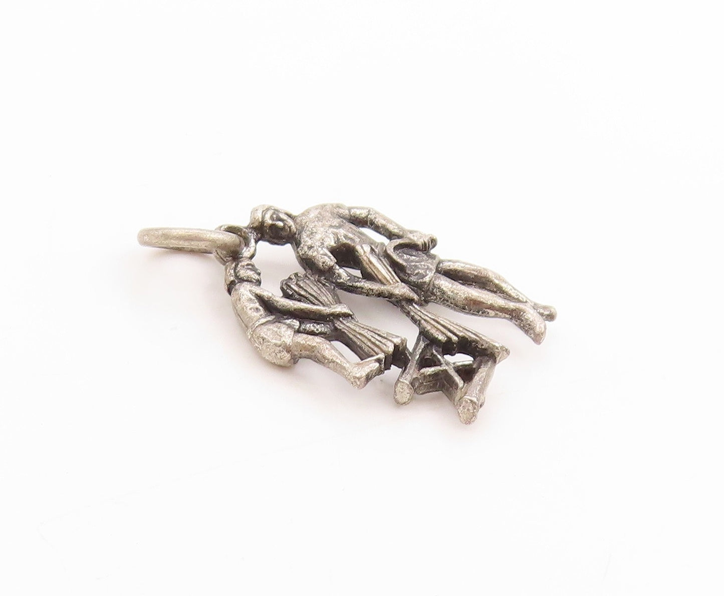 925 Sterling Silver Vintage Pendant Father & Son Wheat Harvesting Charm  PT25122