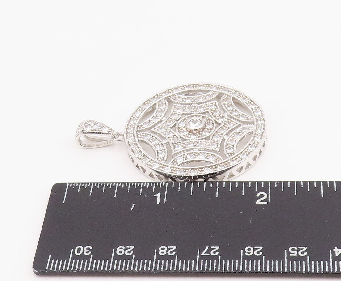925 Sterling Silver Vintage Pendant CZ Openwork Geometric Medallion  PT25874