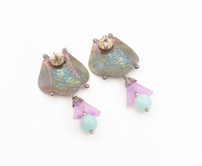 925 Sterling Silver Vintage Earrings Dark Tone Hammered Statement Studs  EG13776