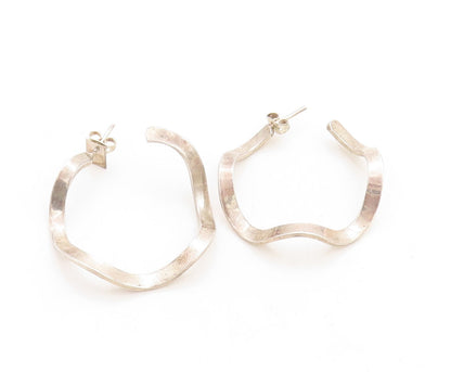 925 Sterling Silver Vintage Earrings Brutalist Wave Design Cutout Hoops  EG13304