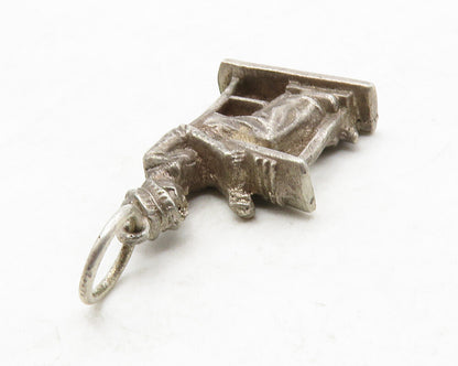 925 Sterling Silver  Vintage Dark Tone Woman Sitting At Desk Pendant  PT10306