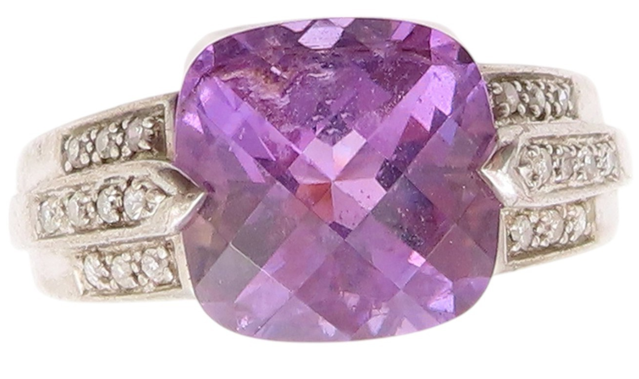 925 Sterling Silver Vintage Ring Designer Amethyst & Topaz Band  Sz 6  RG32837
