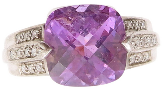925 Sterling Silver Vintage Ring Designer Amethyst & Topaz Band  Sz 6  RG32837