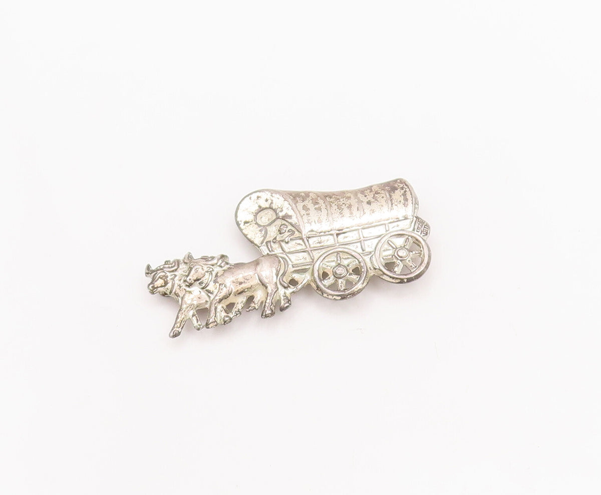 925 Sterling Silver Vintage Brooch Pin Solid Cutout Ancient Horse Cart  BP11081