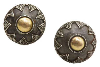 925 Silver & 18K GOLD  Vintage Two Tone Floral Dome Drop Earrings  EG6687