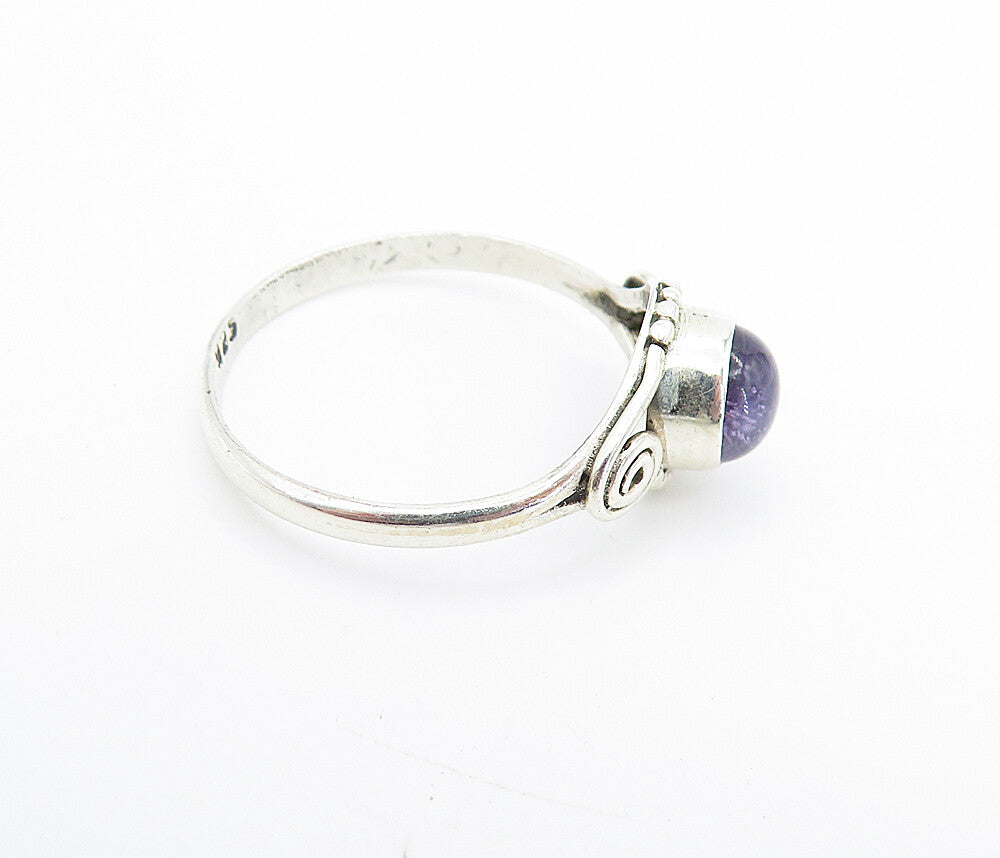 925 Sterling Silver  Cabochon Cut Amethyst Swirl Solitaire Ring Sz 7.5  RG8034