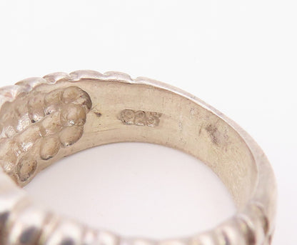 925 Sterling Silver Vintage Ring Multi Stone Triple Row Ribbed Band Sz 6 RG36477