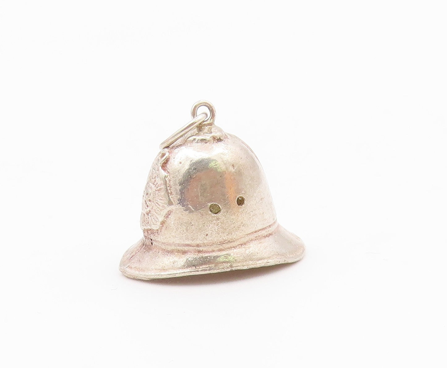 925 Sterling Silver  Vintage Firefighter's Helmet Hat Drop Pendant  PT16395