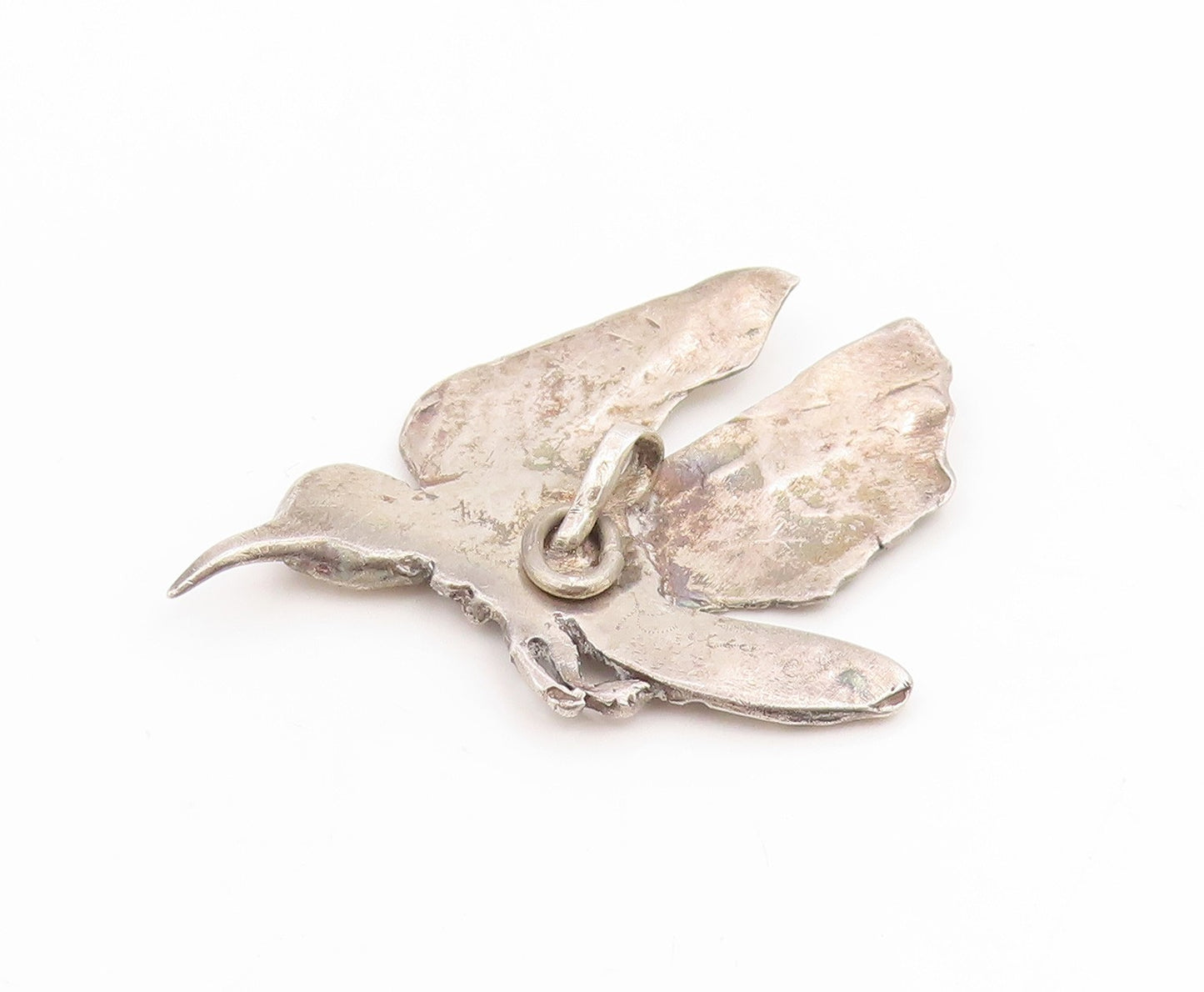 925 Sterling Silver Vintage Pendant Modernist Gothic Moth Motif Charm  PT26171