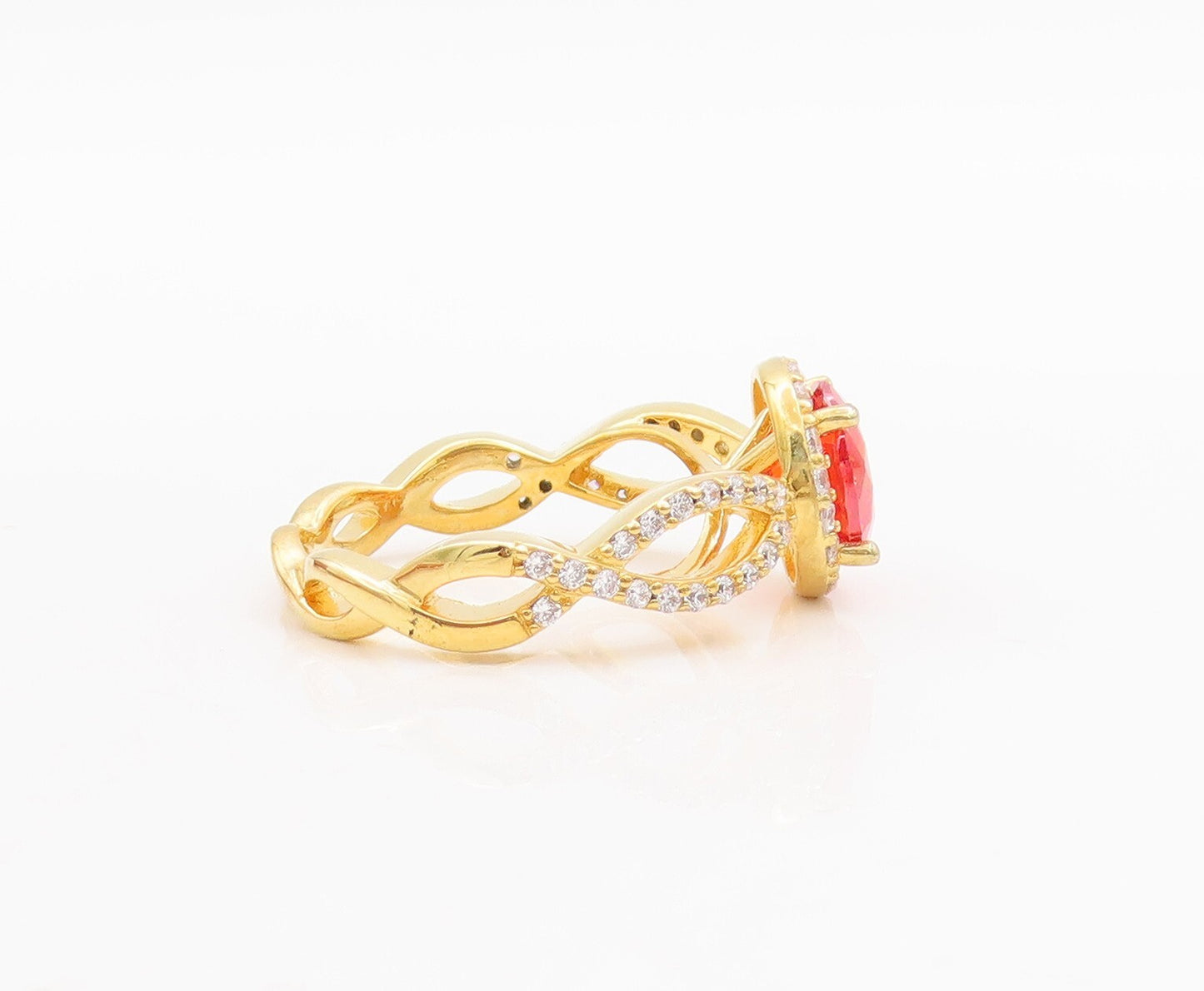 925 Sterling Silver Vintage Ring Designer Gold Plated Red White CZ Sz 7 RG29227