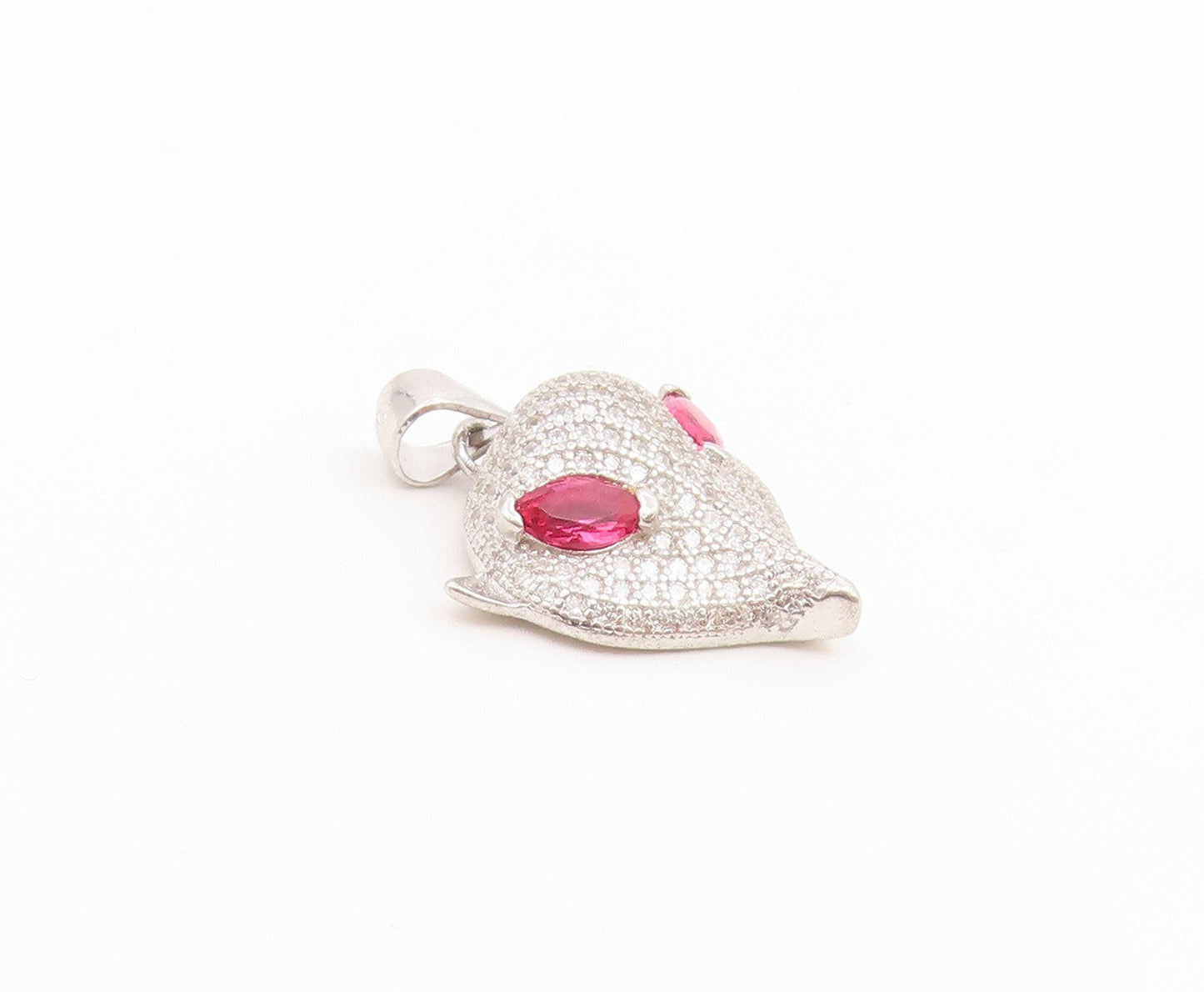 925 Sterling Silver Vintage Pendant Pink Topaz & CZ Sparkling Fox Head  PT26588