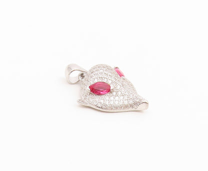 925 Sterling Silver Vintage Pendant Pink Topaz & CZ Sparkling Fox Head  PT26588