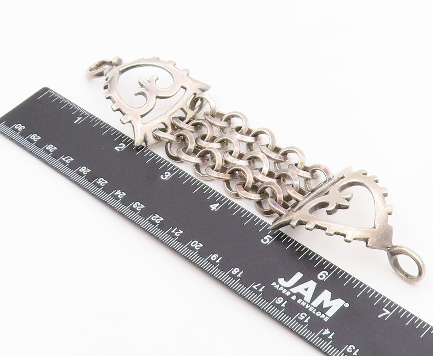 925 Sterling Silver Vintage Bracelet Multi Strand Scroll Shield HEAVY  BT12151
