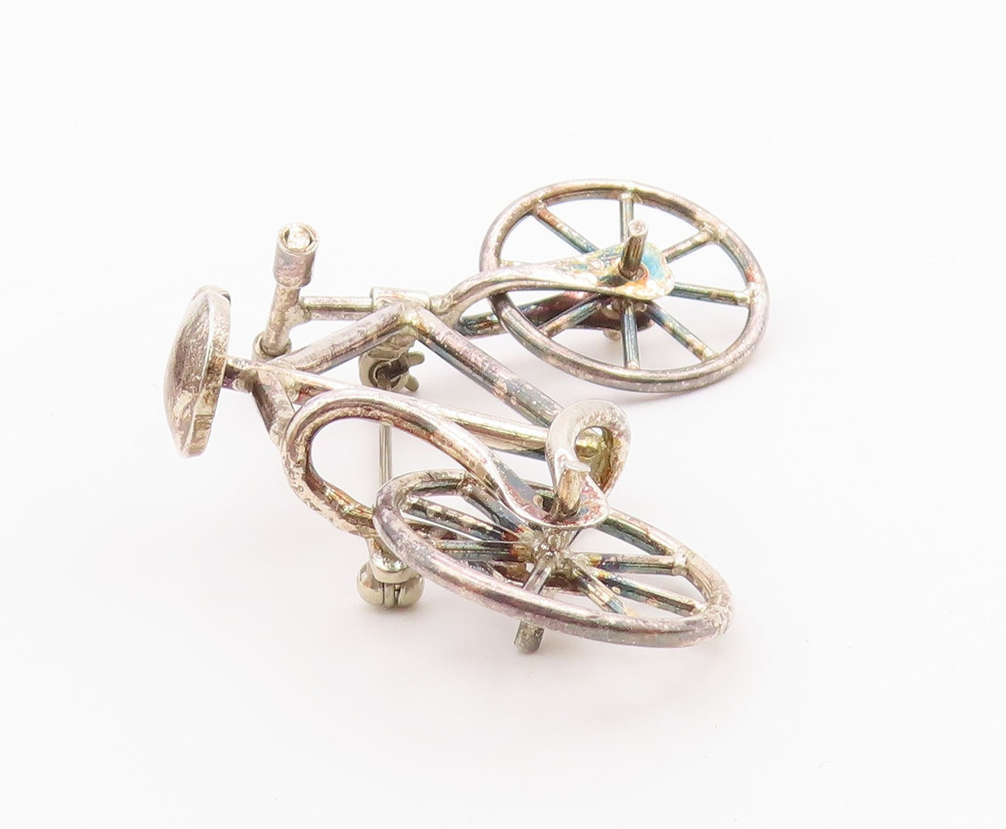 925 Sterling Silver  Vintage Shiny Bicycle Brooch Pin (MOVES)  BP8353