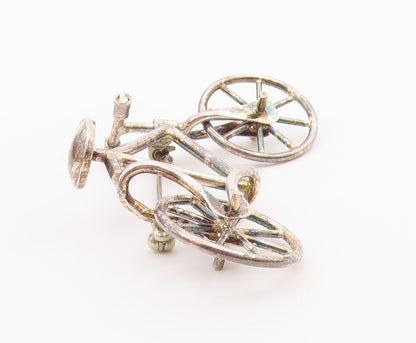925 Sterling Silver  Vintage Shiny Bicycle Brooch Pin (MOVES)  BP8353