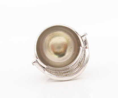 925 Sterling Silver Vintage Pendant Solid Topaz Beaded Cutout Helmet  PT22645