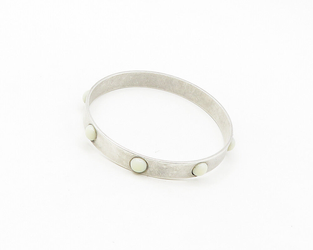 GERARD YOSCA 925 Silver  Vintage Cabochon White Onyx Bangle Bracelet  BT6977