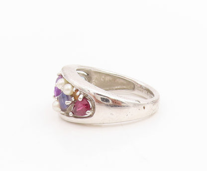 925 Sterling Silver Vintage Ring Multi Gemstone Cluster Band  Sz 7  RG34785