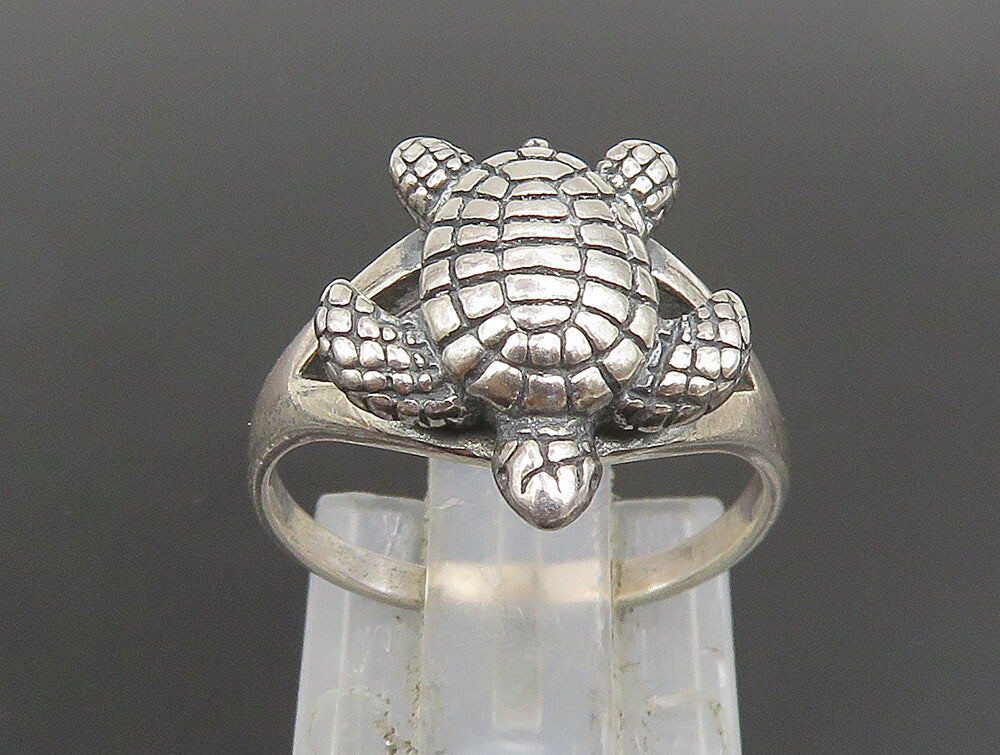 925 Sterling Silver  Vintage Baby Sea Turtle Split Frame Ring Sz 6  RG25125