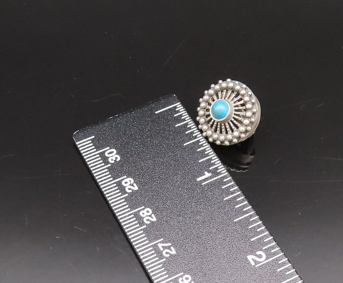 EUROPEAN 925 Silver  Vintage Beaded Edge Chrysocolla Wheel Earrings  EG12294