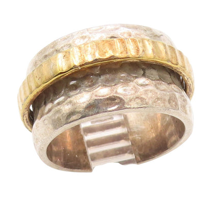 925 Sterling Silver Vintage Ring Two Tone Hammered Spinner Band  Sz 7  RG34561