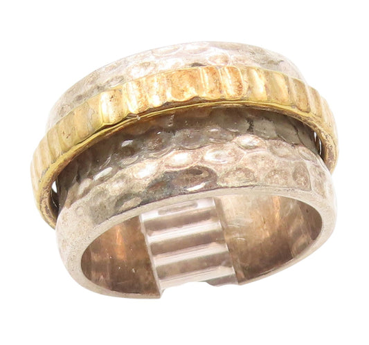925 Sterling Silver Vintage Ring Two Tone Hammered Spinner Band  Sz 7  RG34561