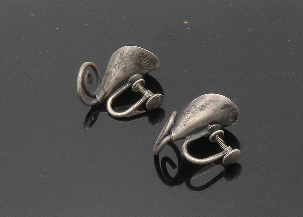 925 Sterling Silver  Vintage Dark Tone Flower Non Pierce Earrings  EG10354