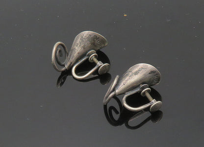 925 Sterling Silver  Vintage Dark Tone Flower Non Pierce Earrings  EG10354