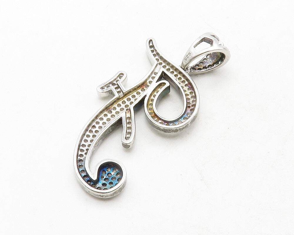 925 Sterling Silver  Shiny Cubic Zirconia Letter F Initial Pendant  PT10437