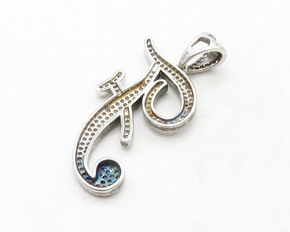 925 Sterling Silver  Shiny Cubic Zirconia Letter F Initial Pendant  PT10437