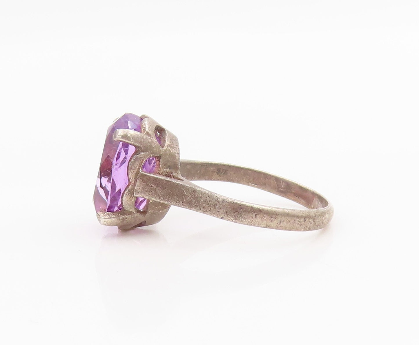 925 Sterling Silver Vintage Ring Faceted Amethyst Solitaire Band  Sz 9  RG34240